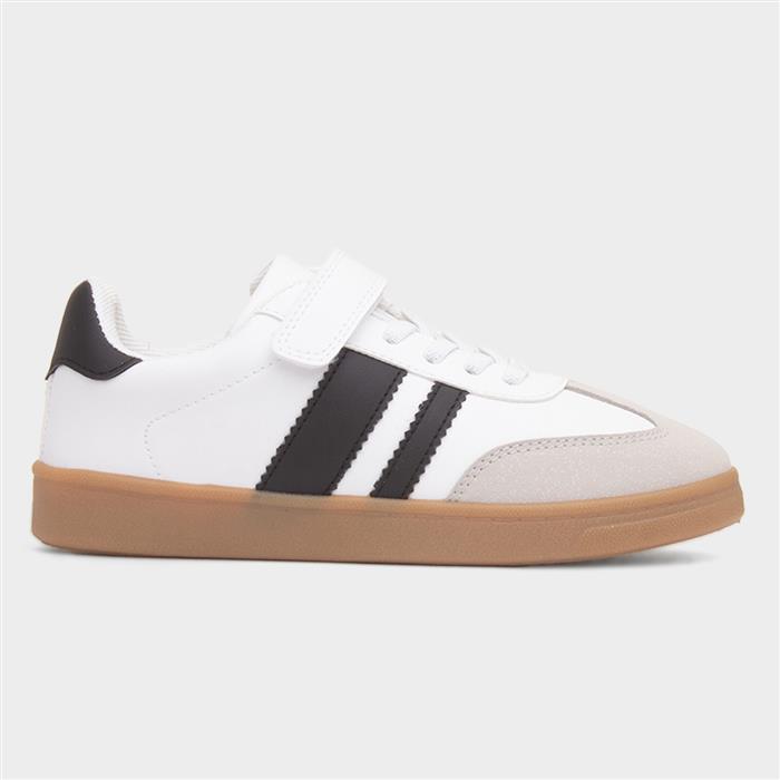 Kids White & Black Easy Fasten Trainer
