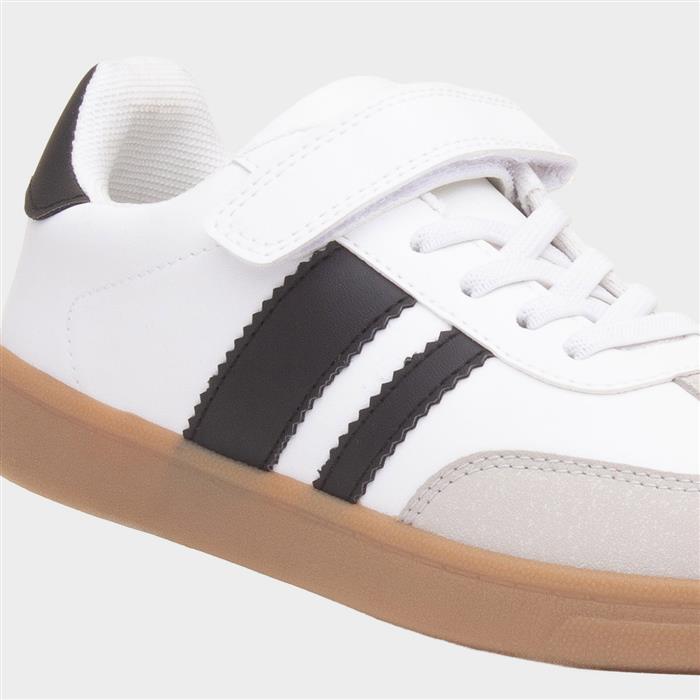 Kids White & Black Easy Fasten Trainer