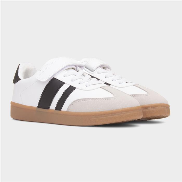 Kids White & Black Easy Fasten Trainer