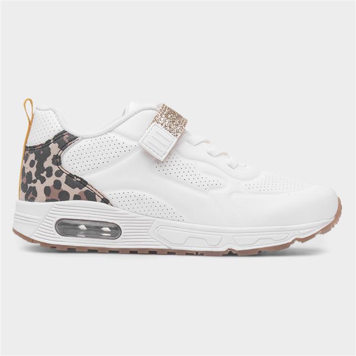 Gabby Kids White Easy Fasten Leopard Trainer