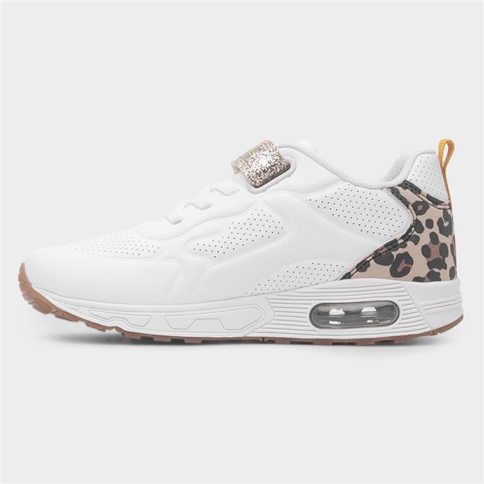 Gabby Kids White Easy Fasten Leopard Trainer