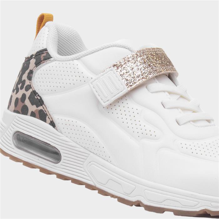 Gabby Kids White Easy Fasten Leopard Trainer