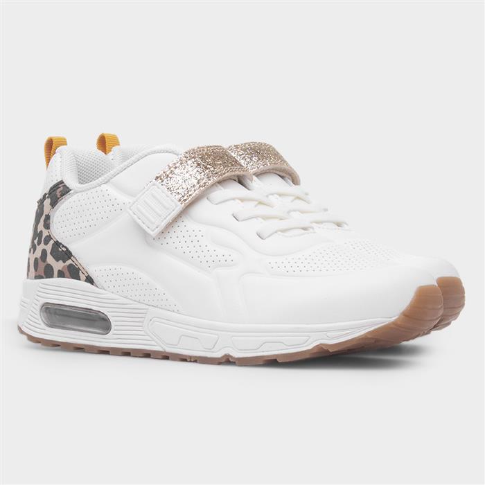 Gabby Kids White Easy Fasten Leopard Trainer