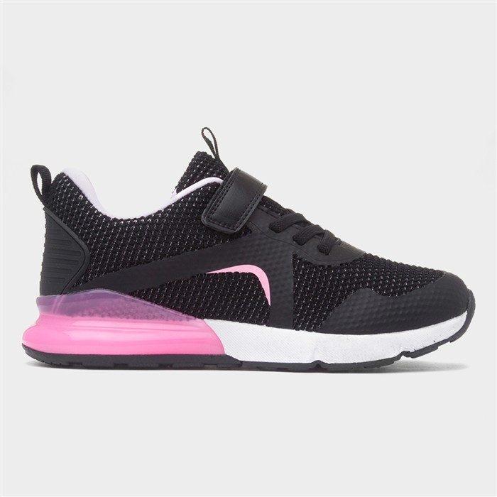 Kids Black & Pink Easy Fasten Trainer