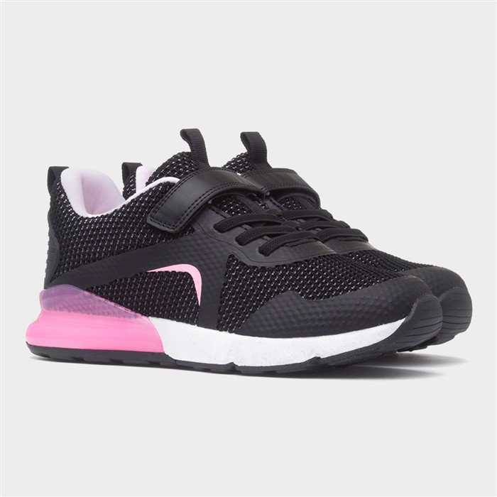 Kids Black & Pink Easy Fasten Trainer