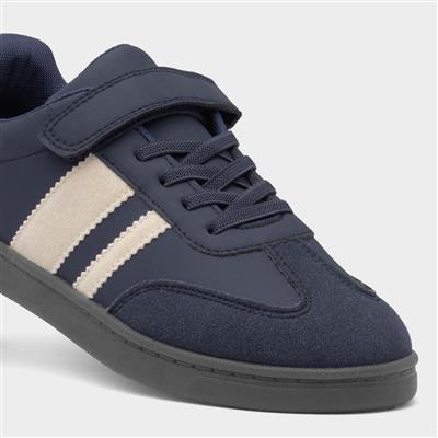 Kids Navy & Cream Easy Fasten Trainer