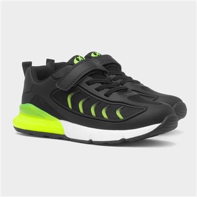 Boys Black & Lime Easy Fasten Trainer