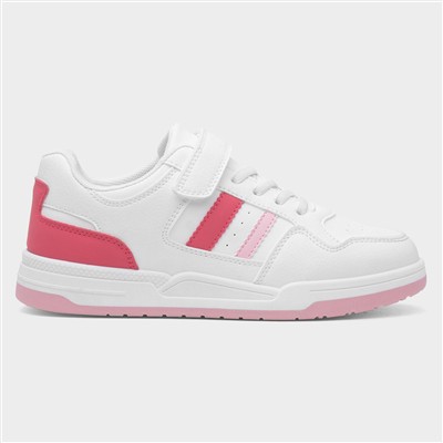 Kids White & Pink Easy Fasten Trainer