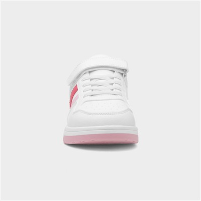 Kids White & Pink Easy Fasten Trainer