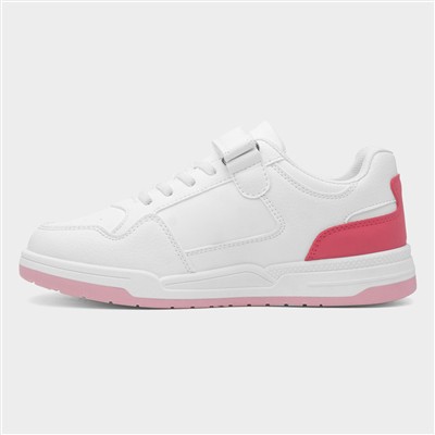 Kids White & Pink Easy Fasten Trainer
