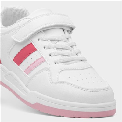 Kids White & Pink Easy Fasten Trainer