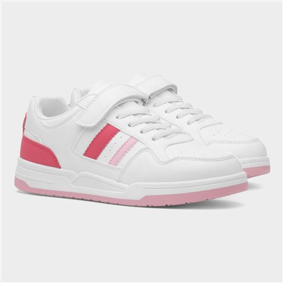 Kids White & Pink Easy Fasten Trainer