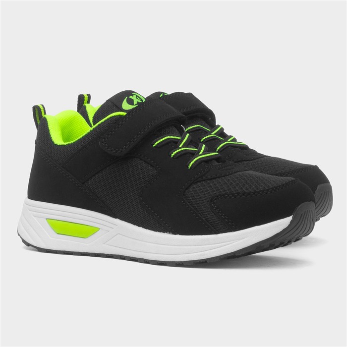 Kids Black & Lime Easy Fasten Trainer