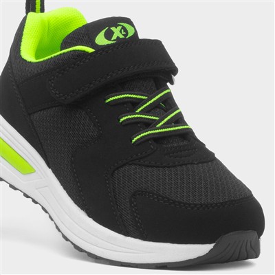 Kids Black & Lime Easy Fasten Trainer