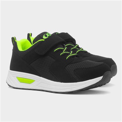 Kids Black & Lime Easy Fasten Trainer