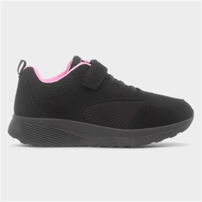 Kids Black & Pink Easy Fasten Trainers