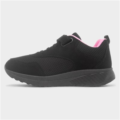 Kids Black & Pink Easy Fasten Trainers