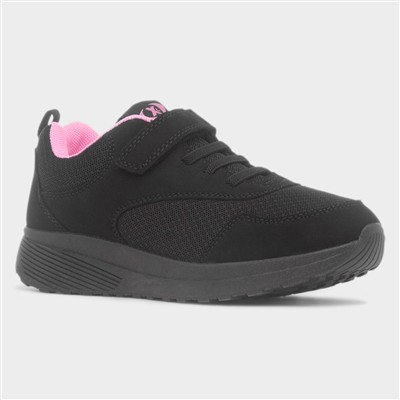 Kids Black & Pink Easy Fasten Trainers
