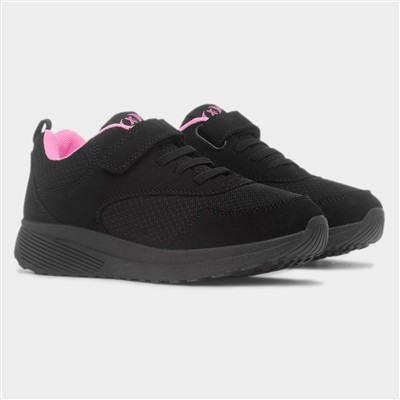Kids Black & Pink Easy Fasten Trainers