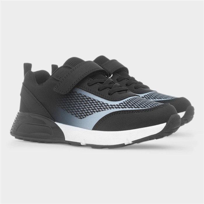 Kids Black & Grey Knitted Easy Fasten Trainer