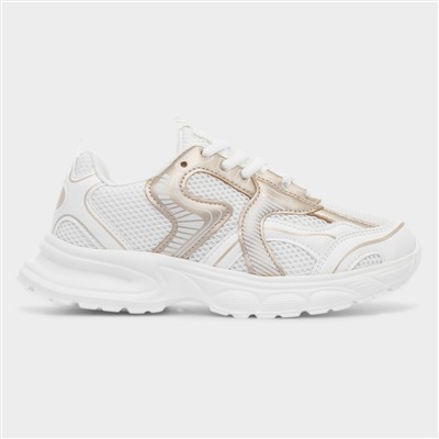 Daley Girls White & Gold Lace Up Trainer