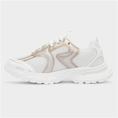 Daley Girls White & Gold Lace Up Trainer