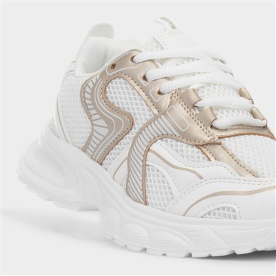 Daley Kids White & Gold Lace Up Trainer