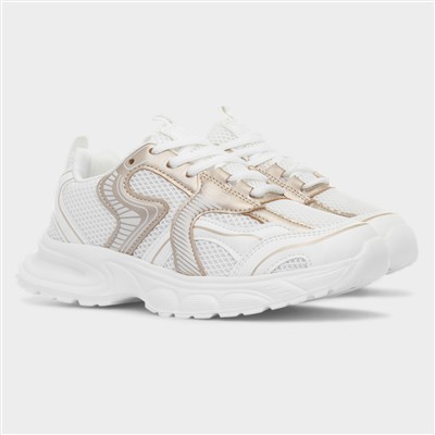Daley Kids White & Gold Lace Up Trainer