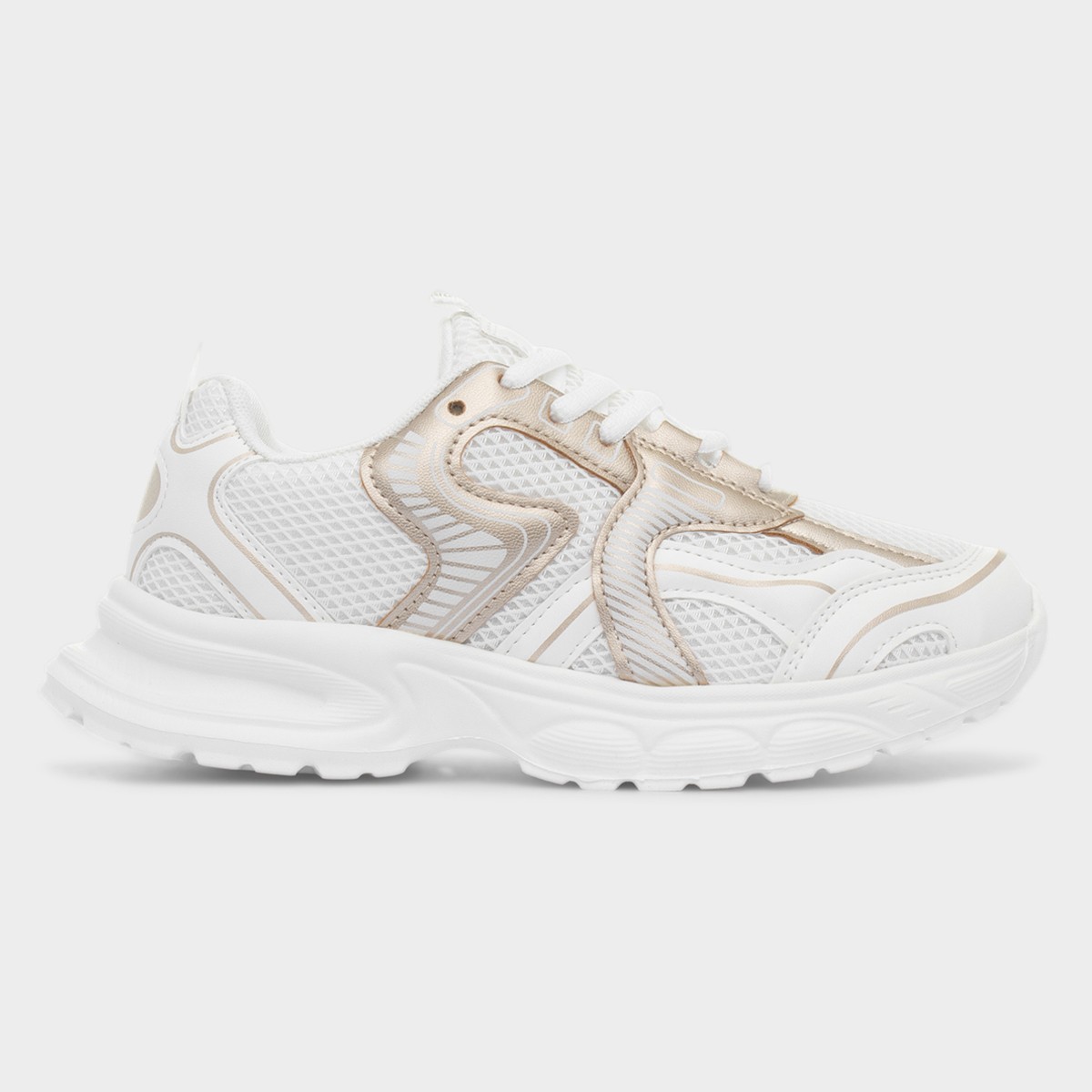 Daley Girls White & Gold Lace Up Trainer