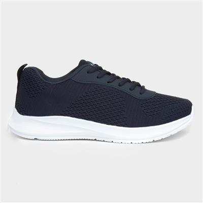 Mens Navy Knitted Lace Up Trainer