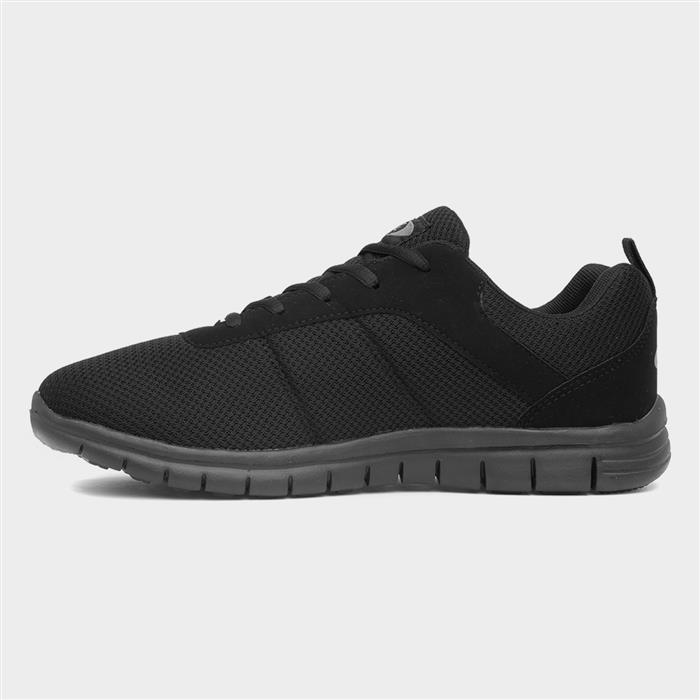 Mens Black Mesh Lace Up Jogger Trainer