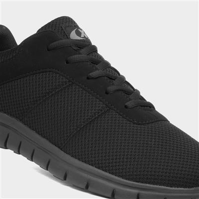 Mens Black Mesh Lace Up Jogger Trainer