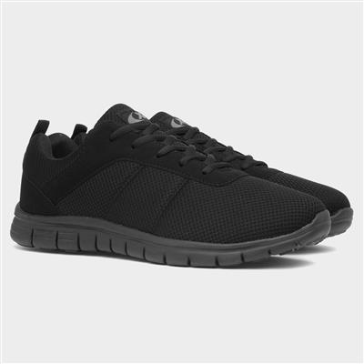 Mens Black Mesh Lace Up Jogger Trainer