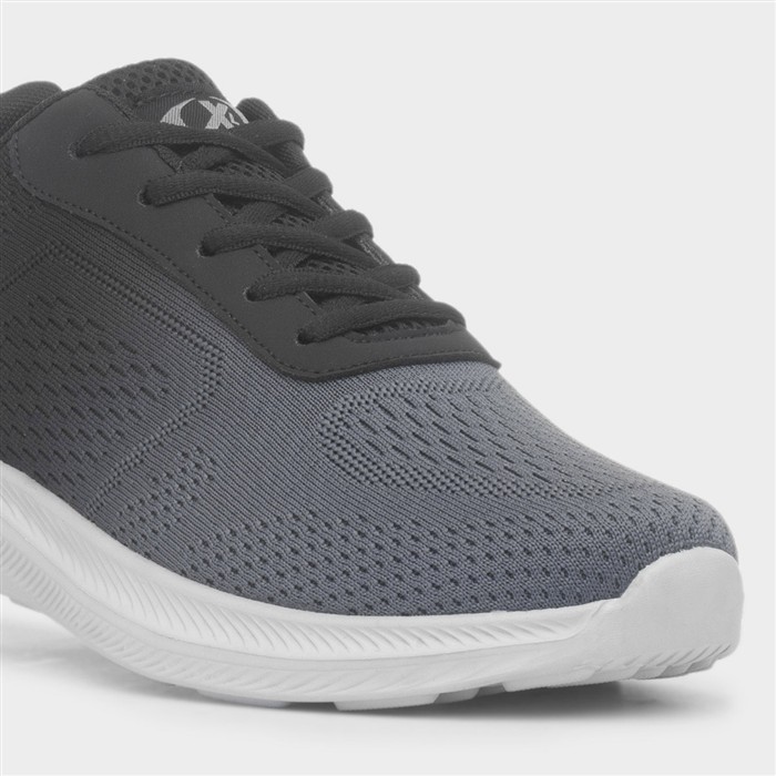 Mens Grey & Black Fade Knitted Lace Up Trainer