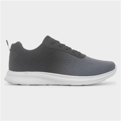 Mens Grey & Black Fade Knitted Lace Up Trainer