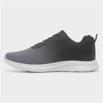 Mens Grey & Black Fade Knitted Lace Up Trainer