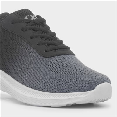 Mens Grey & Black Fade Knitted Lace Up Trainer