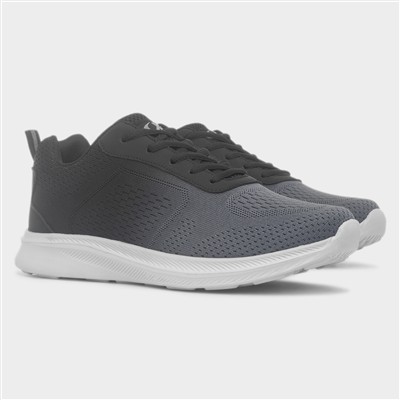 Mens Grey & Black Fade Knitted Lace Up Trainer