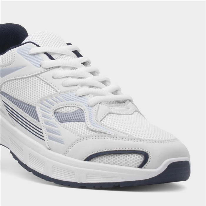 Mens White & Silver Lace Up Trainer