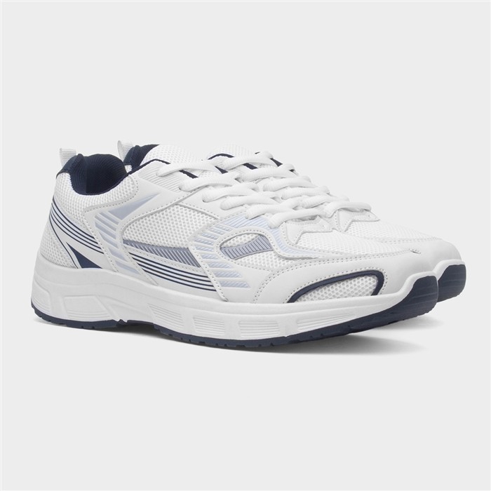 Mens White & Silver Lace Up Trainer