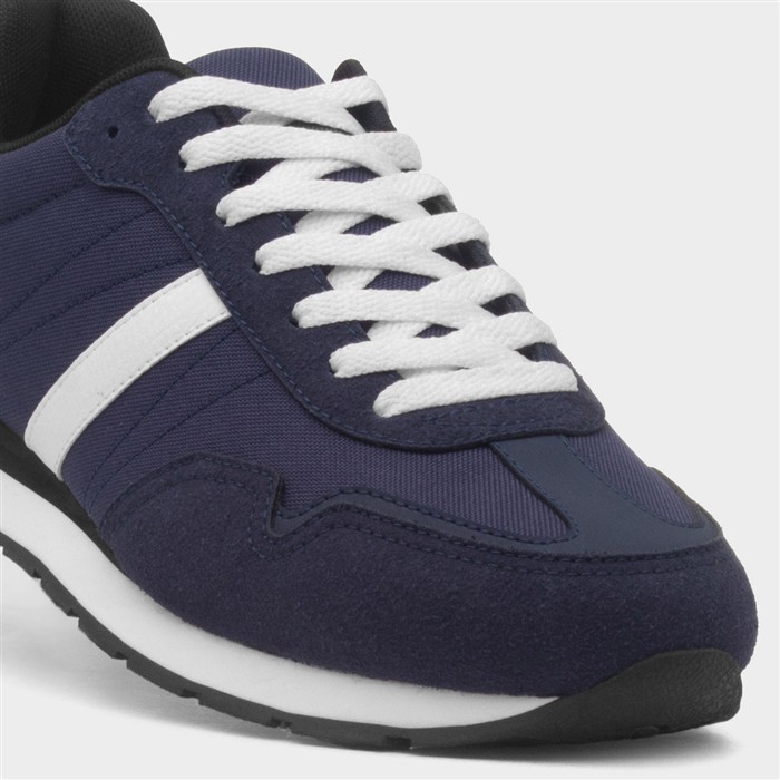 Mens Navy & White Stripe Lace Up Trainer