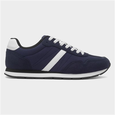 Mens Navy & White Stripe Lace Up Trainer