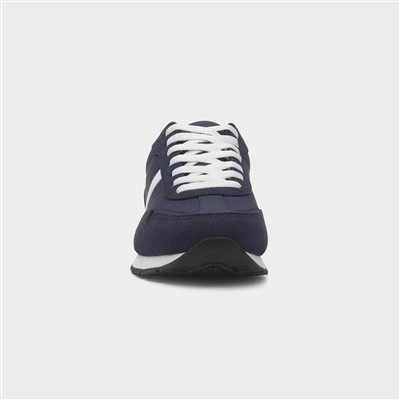 Mens Navy & White Stripe Lace Up Trainer