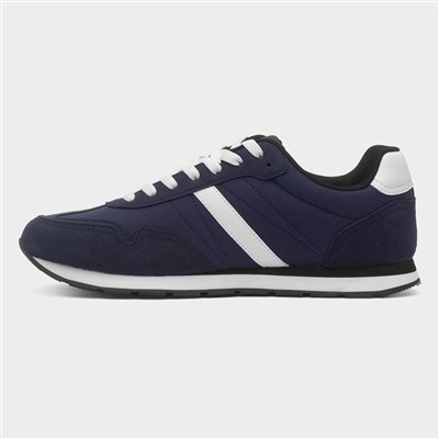 Mens Navy & White Stripe Lace Up Trainer