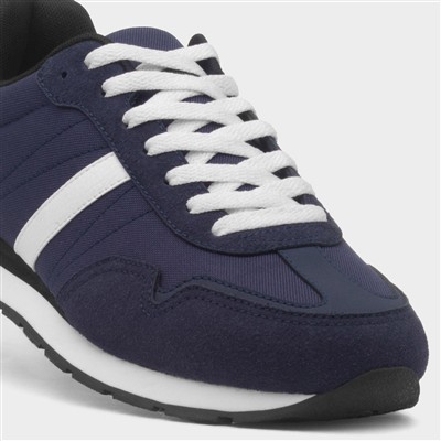 Mens Navy & White Stripe Lace Up Trainer