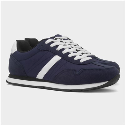 Mens Navy & White Stripe Lace Up Trainer
