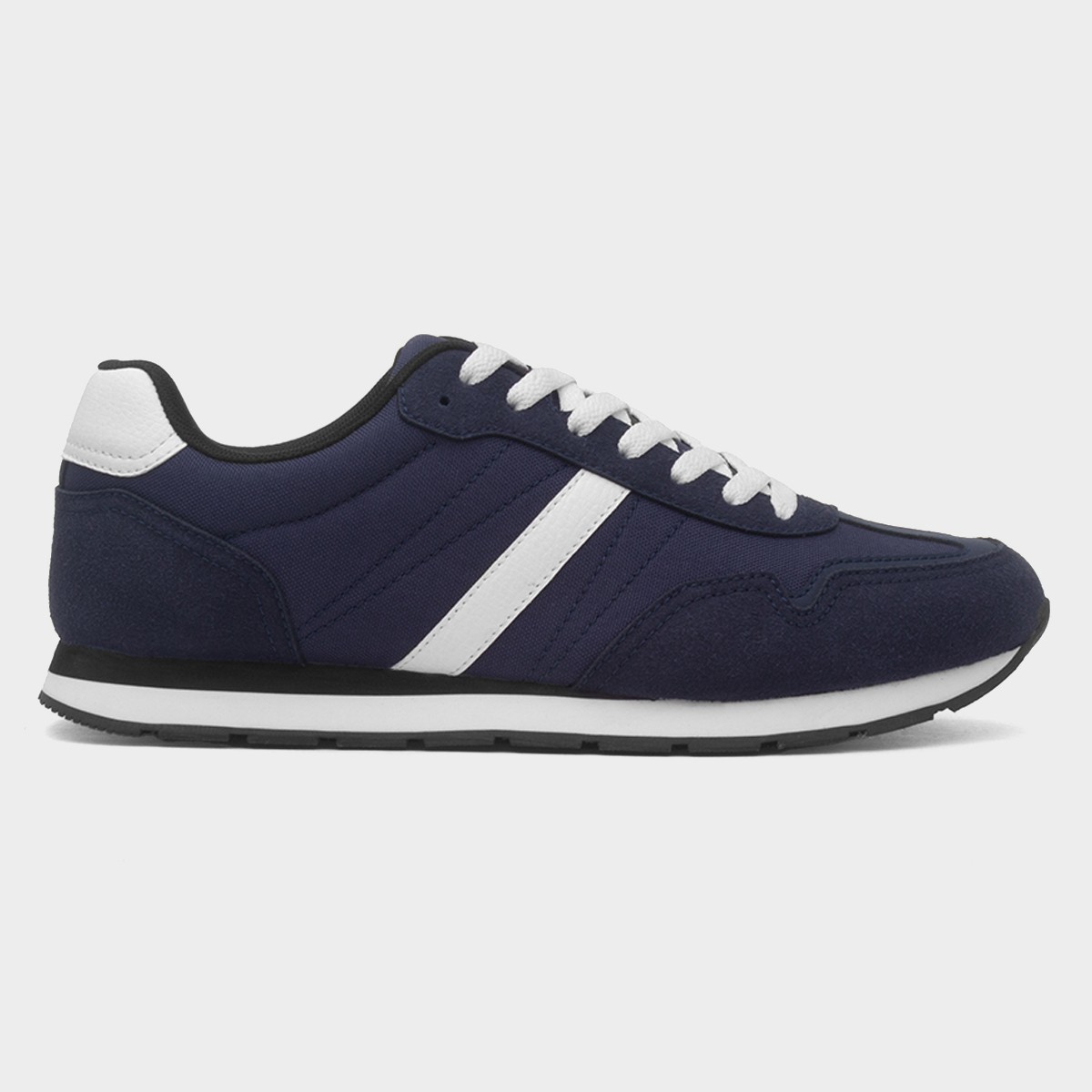 Mens Navy & White Stripe Lace Up Trainer