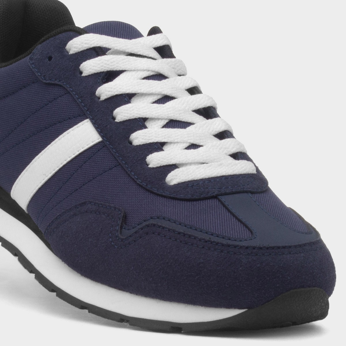 XL Mens Navy & White Stripe Lace Up Trainer-83123 | shoezone