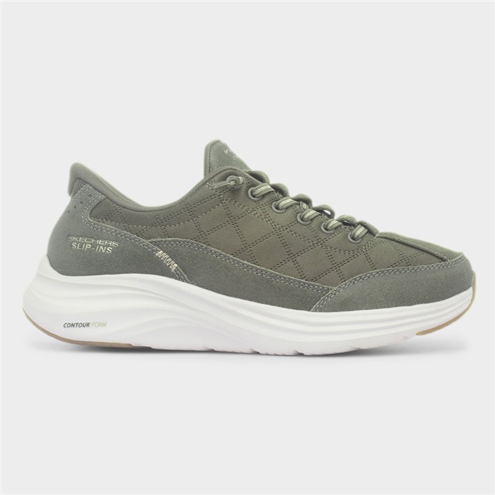 Skechers Womens Contour Foam Cozy Fit Suede Trainers, Olive, Size 8, Women - Image 10