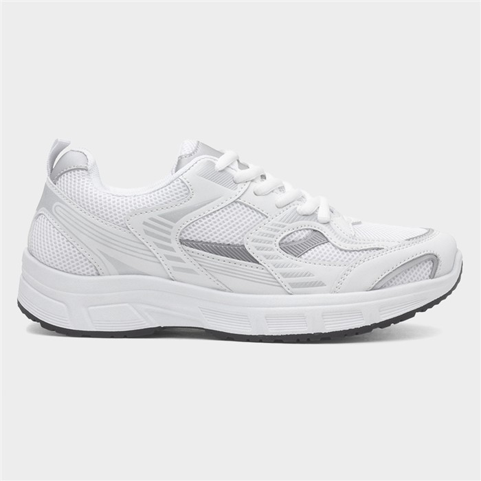 Women's White And Silver Lace Up Trainer Size 5